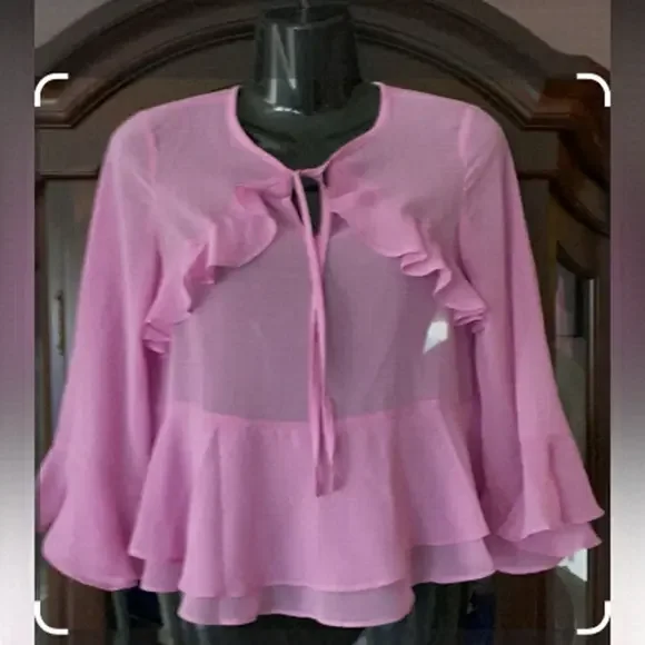Banana Republic Petite ruffles top in orchid jubilee Sz XXS - Picture 2 of 12